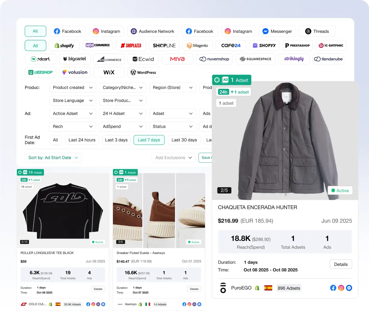 Descubra lojas de e-commerce em crescimento e produtos mais vendidos