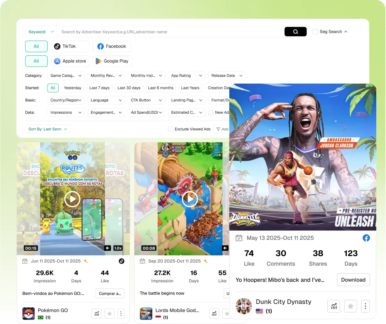 Найдите популярные игры через рекламные данные