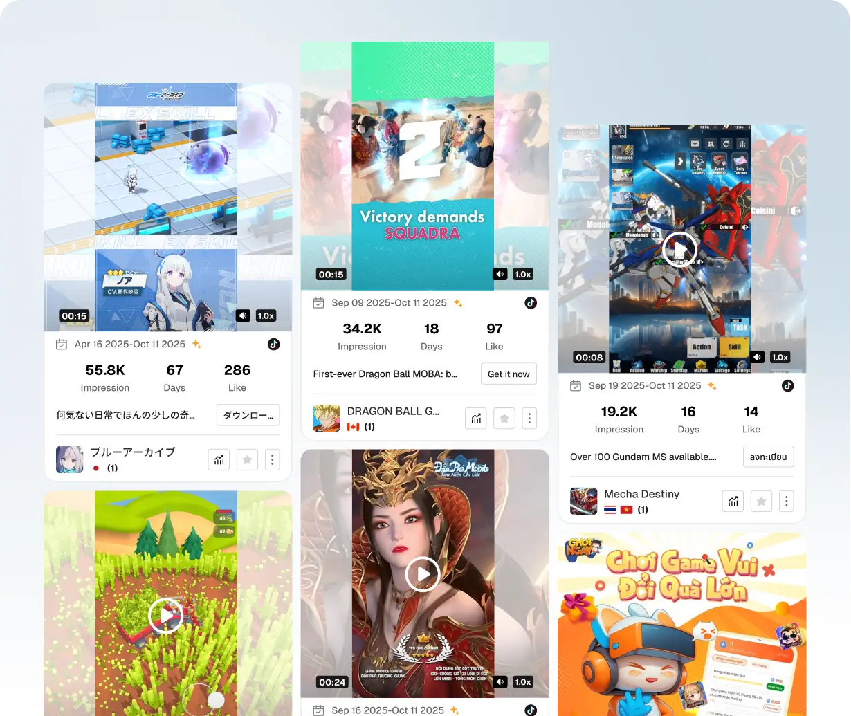 Находите и анализируйте высоко-конверсионные рекламные креативы для игр